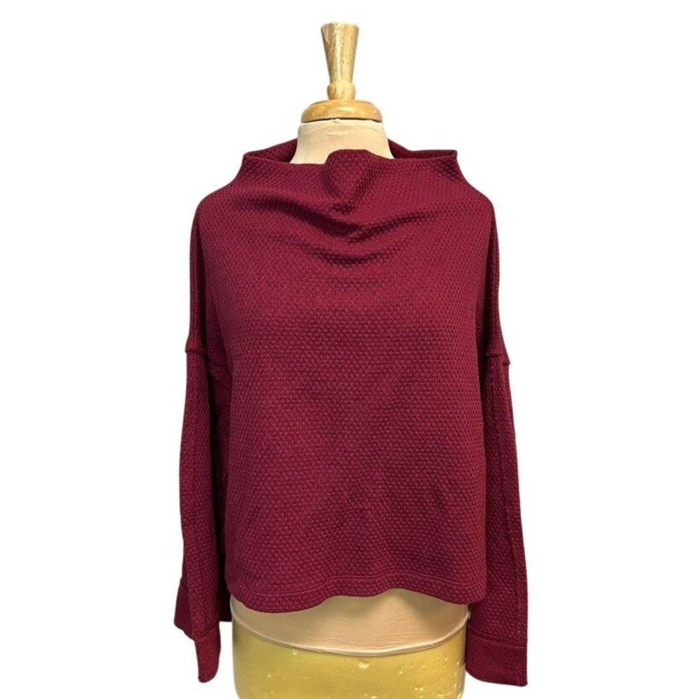 Free People Sweater Womens S Maroon New Oversized Cropped Open Back Funnel Neck